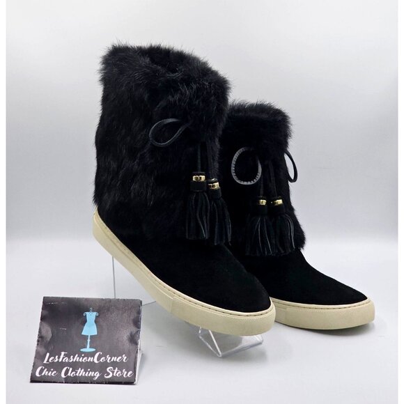 Tory Burch Women's Black Suede Leather Rabbit Fur Anjelica Boots Sz 9 2863 - Picture 4 of 16